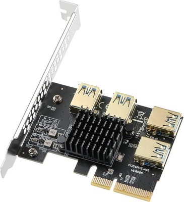 MZHOU PCIe X4 to 4-Port USB 3.0 Multiplier Riser Card Adapter for GPU Mining NEW