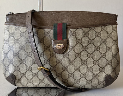 Vintage GUCCI Crossbody Bag Sherry Line GG Logo, PVC With Leather Trim