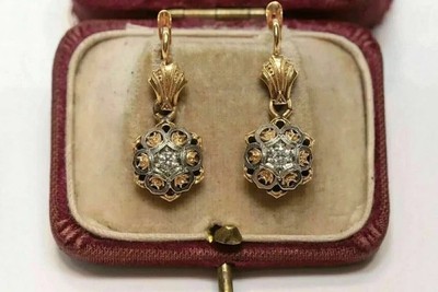 Art Deco Style Round Lab Created Diamond Wedding 14K Yellow Gold Finish Earrings