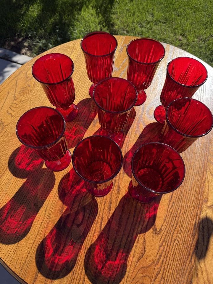 9 Magnificent Large Ruby Red Vintage Glass Goblets 1950s - Image 3 of 4