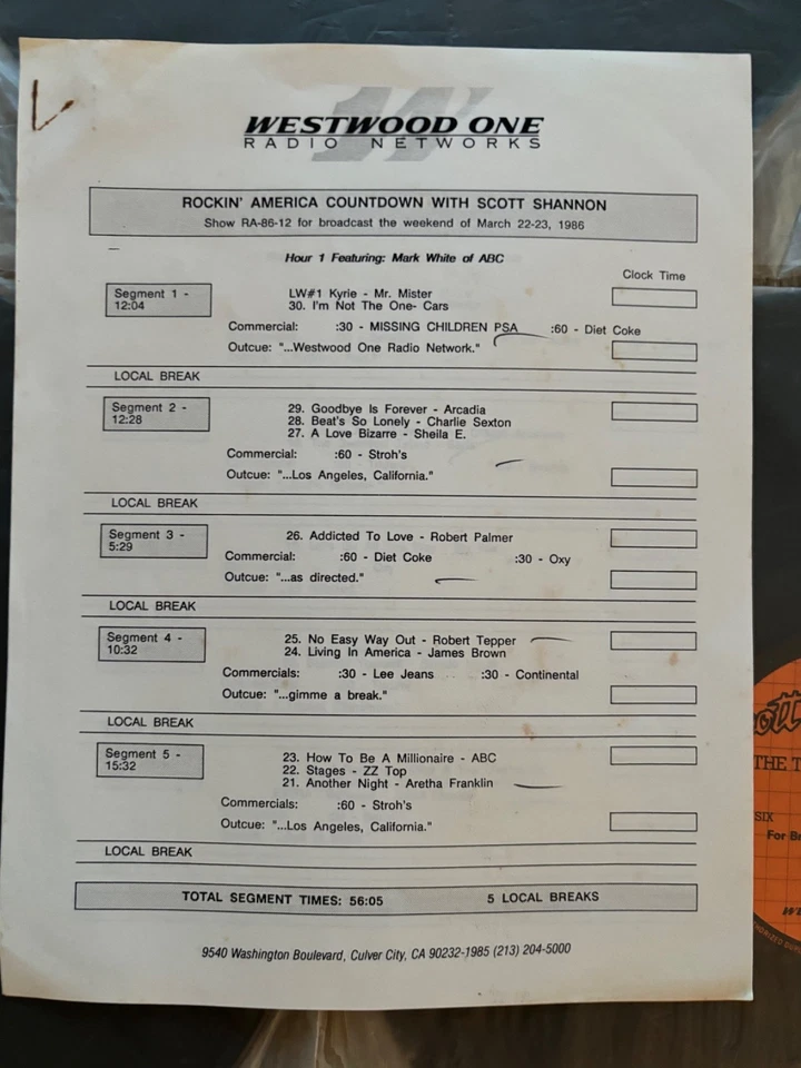 3/22/86 SCOTT SHANNON's TOP 30 COUNTDOWN 3 LP's w/CUES - Image 2 of 4