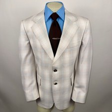 JCPenney Leisure Suit Jacket Vintage Blazer Sport Coat Plaid Disco 70s Mens 44