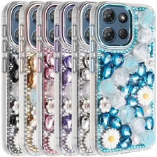 For Motorola Edge 2025 Case Full Bling Stones Glitter HQ Hybrid Floral Cover