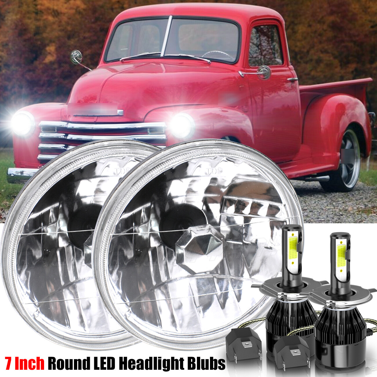 LED Headlight DRL H4 H13 7 Inch fit 1947-1957 Chevrolet Truck GMC Pickup White