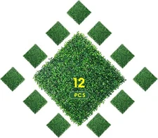 12pcs 20"x20" Artificial Boxwood Mat Wall Hedge Decor Privacy Fence Panel Grass