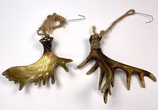 Set 2 Rustic 4"-5" Resin Deer Moose Antler Holiday CHRISTMAS TREE ORNAMENTS EUC