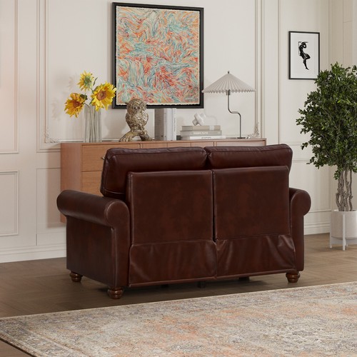Classic Faux Leather Sofa Upholstered Couch with Nailhead Trim Removable Cushion - Picture 68 of 206