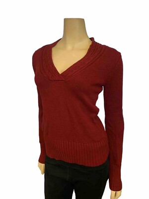CONVERSE ONE STAR Red Women’s Knitted Sweater Sz S V-Neck Long Slv Chuck  Taylor