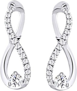 Authentic 0.2 CT Diamond Infinity Drop Dangle Earrings With Push Back Gold Plated Silver
