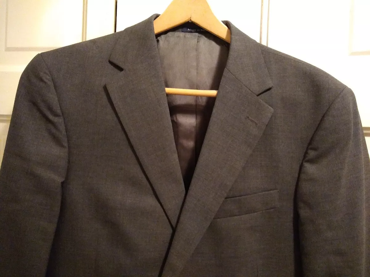Lands End Mens Blazer Jacket Size 42R Grey 100 Wool Lined 2 button
