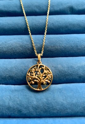 Green Diamond Tree of Life Pendant Necklace in Vermeil Gold Over Sterling Silver