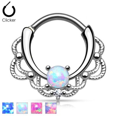 Septum Clicker Nasenring Vergoldet Lacey Einzelner Opal Piercing