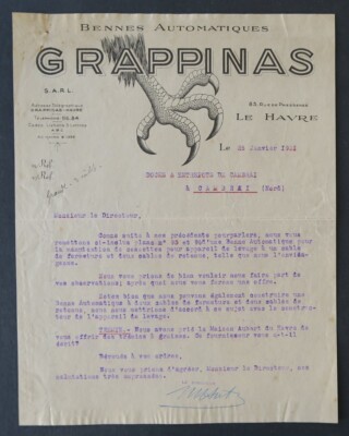 Invoice 1931 LE HAVRE GRAPPINAS dump truck eagle greenhouse automobilia illustrated 45