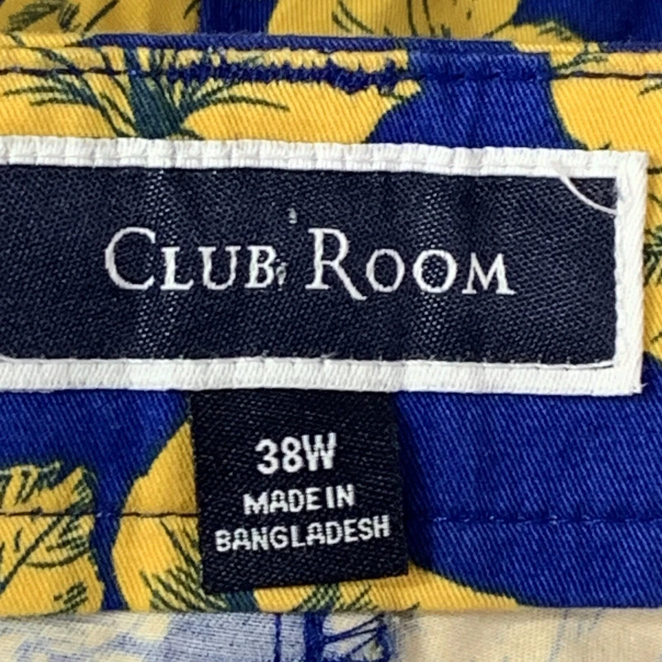 Club Room 男式花卉图案 9 英寸内缝拉短裤海军蓝黄色 38W 码 — 第 3/4 张图片