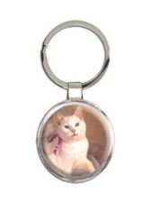 Cat : Gift Round Keychain Cute Animal Kitten Funny Friend