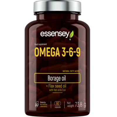 Essensey Omega 3-6-9 Fettsäuren Borretschöl + Leinsamenöl & Fischöl 90 Kapseln