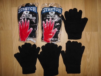 6 Paar schwarze Handschuhe-Stretch MAGIC GLOVES - 2x Neu + 4x gebraucht-One Size