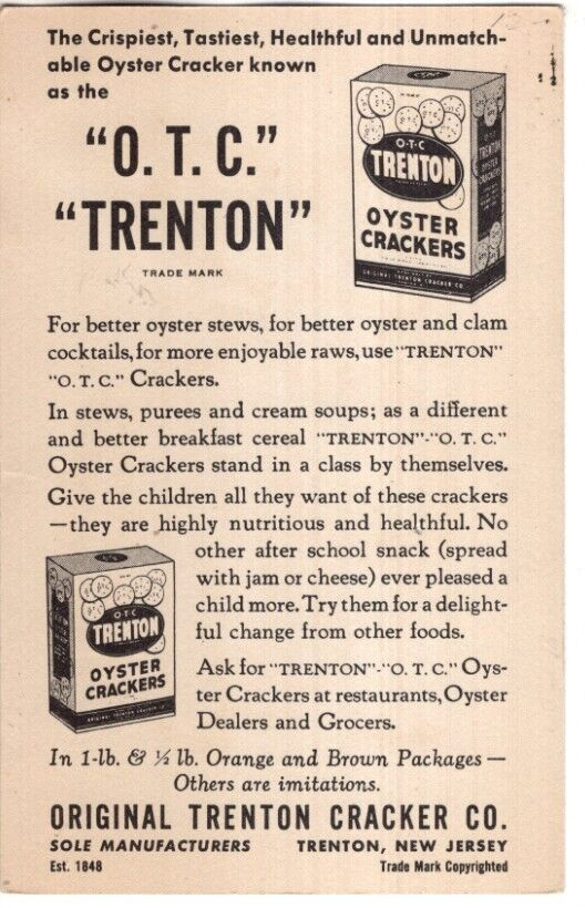 ANTIQUE ADVERTISING / TRADE Card ORIGINAL TRENTON CRACKER CO., TRENTON