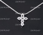 14k Solid White gold Natural Diamond Cross pendant 1.09 ct shared prong made USA — photo 5