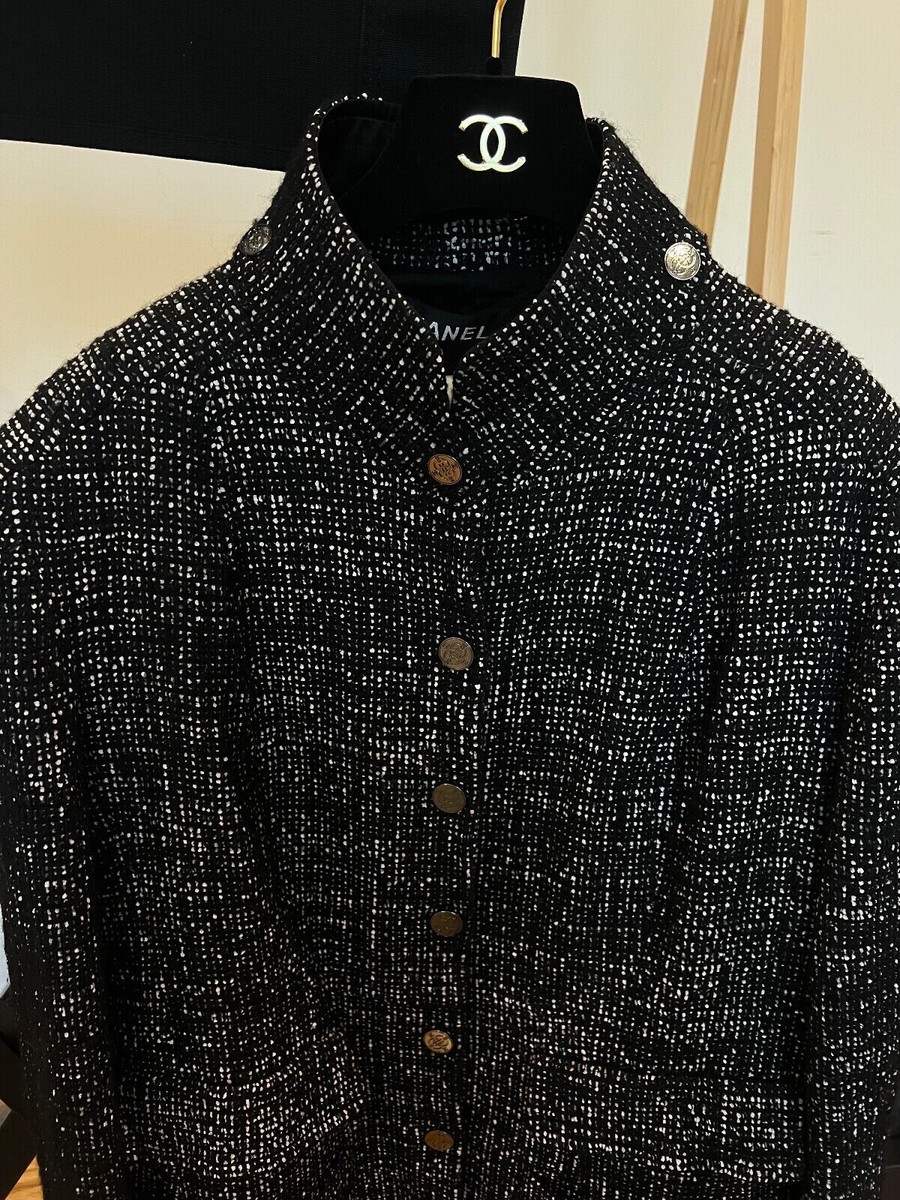 CHANEL 02A BLACK TWEED CC LOGO BUTTON JACKET BLAZER FR40 | eBay