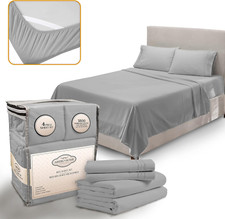 Luxury Queen Sheet Set - Soft Cooling Microfiber Bedding - Light Gray 4PC