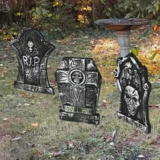 Halloween Decorations Foam RIP Tombstones Graveyard Headstone Decor with Stakes 