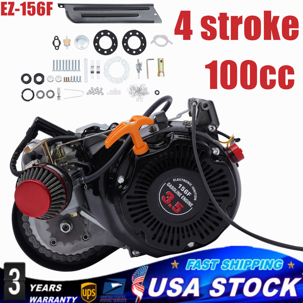 4-stroke bicycle engine kit with electric start SanBouSi Motorized 49CC Gas Petrol Bike Kit Single Cylinder Air-Cooled System Top Speed 27-32MPH / 43-51KPH Fits Normal 28” V Frame Bike and 26” ATV Bike Inclined by 25 Degrees Starting System Motorized Bicycle Kit Bike Engine