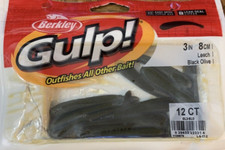 Berkley GL3-BLO 3" Gulp Leech Black Olive 1pk of 12pcs-Brand New-SHIPS N 24 HOUR