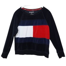 TOMMY HILFIGER Sport Velour Logo Long Sleeve Pullover Sweatshirt Size M