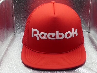 Reebok Mohr's Red White Advertising Rope Mesh Back Snapback OSFA Trucker Hat Cap