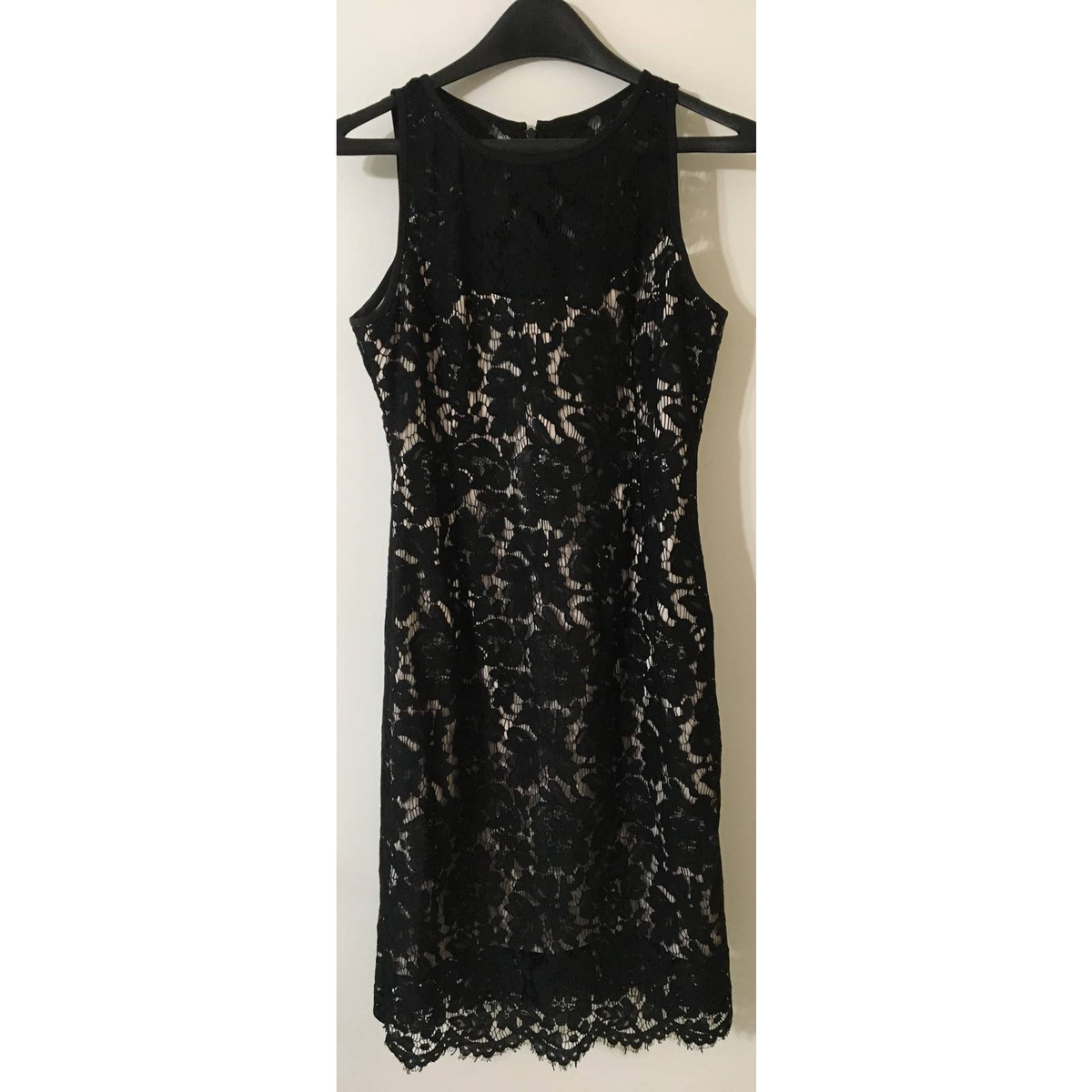 cream dress with black lace TFNC stretch satin cami lace detail midi dress with thigh slit in cream and black