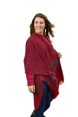 Ladies Celtic Ruana Shawl Red Irish Handwoven 85% Lambswool 15% Nylon ...