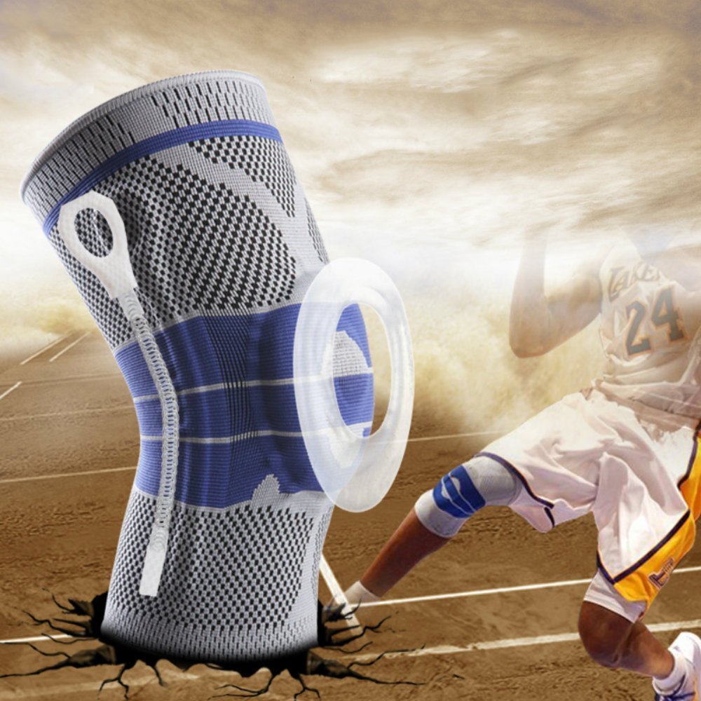 Sports Silicone Padded Knee Support Sleeve Nylon&Silicon Brace High Compression