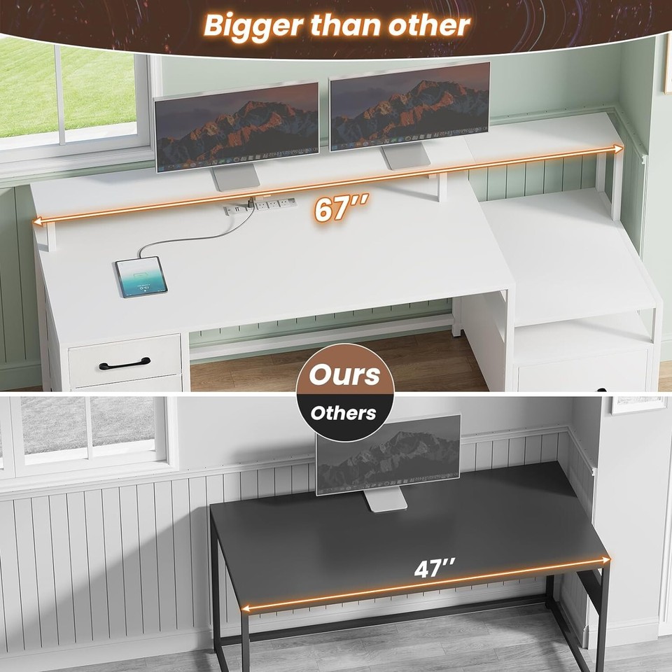Pc Desk Ebay Computer Desk with 5 Drawer & Power Outlet 66'' Home Office Desk with ...