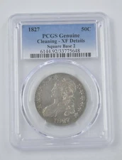 1827 US Mint Capped Bust Square Base 2 Half Dollar Coin Certified PCGS XF Detail