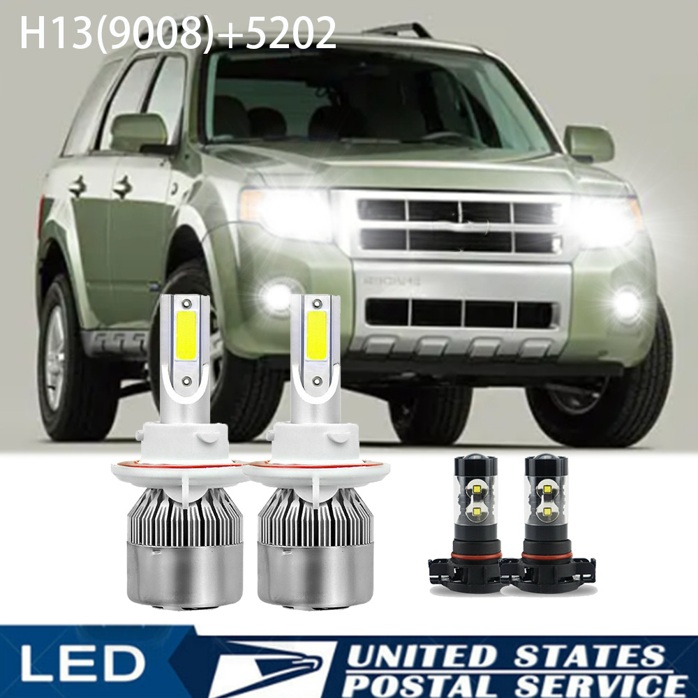 For Ford Escape 2008-2012 4x 6000K LED Headlights+Fog Light Bulbs