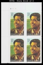 USA3 #3781 MNH PB4 Cesar E. Chavez