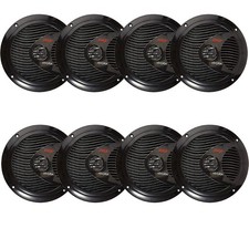 8x Pyle PLMR60B 6.5" 150W Max Power Full Range Dual Cone Marine Black Speakers