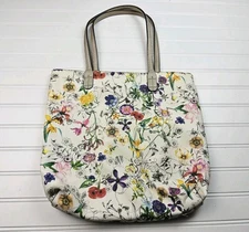 Dasein Faux Leather Reversible Floral/Bronze Tote Shoulder Handbag Purse