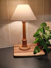 Vintage Scandi Modern Boho Turned Wood Table Lamp | Minimalist Dutch Pine Style