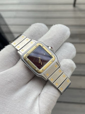 Cartier Santos Carree Burgundy 29mm Two Tone Automatic Watch w/ Box & Booklet