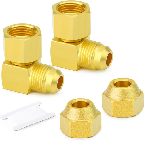 2PCS 90 Degrees Swivel Elbow Flare Fitting with Nut, 3/8" Female Swivel X Male F
