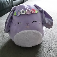 SQUISHMALLOW LRG 16" BUBBLES LAVENDER BUNNY RABBIT & FLORAL CROWN SPRING 