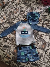 Originals 3pc Baby Swim Set 9-12 Months Blue Boat Swim Shirt Trunks Hat