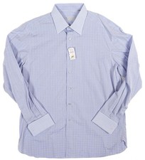 NWT STEFANO RICCI Blue Windowpane Check Shirt Men's 100 Cotton Size 17