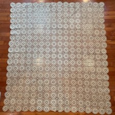 Vintage Crocheted Tablecloth Circular Doilies 56.5" x 50.5" Cottage Granny Core