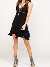 Free People Adella Slip Dress S/P Black Lace Ruffled Layered Skirt Fairy Grunge