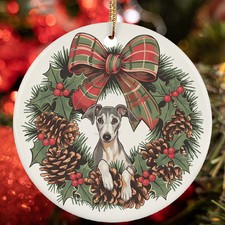 Cute Baby Greyhound Dog Christmas Wreath Ornament Gift Decor For Puppy Lover