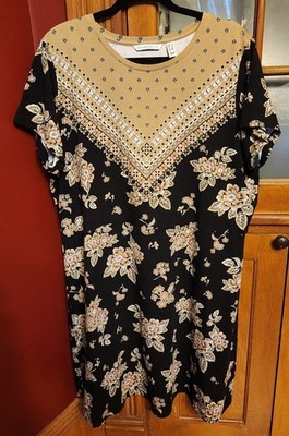 Isaac Mizrahi Live! Black Printed Design Knee Length Dress - Size 1X