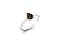 6x4mm Pear Smoky Quartz 925 Sterling Silver Solitaire Women Engagement Ring